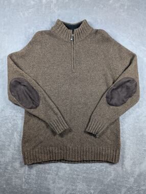 Davis & Squire Lambs Wool Sweater Mens Large Brown Elbow Patches Quiet Luxury